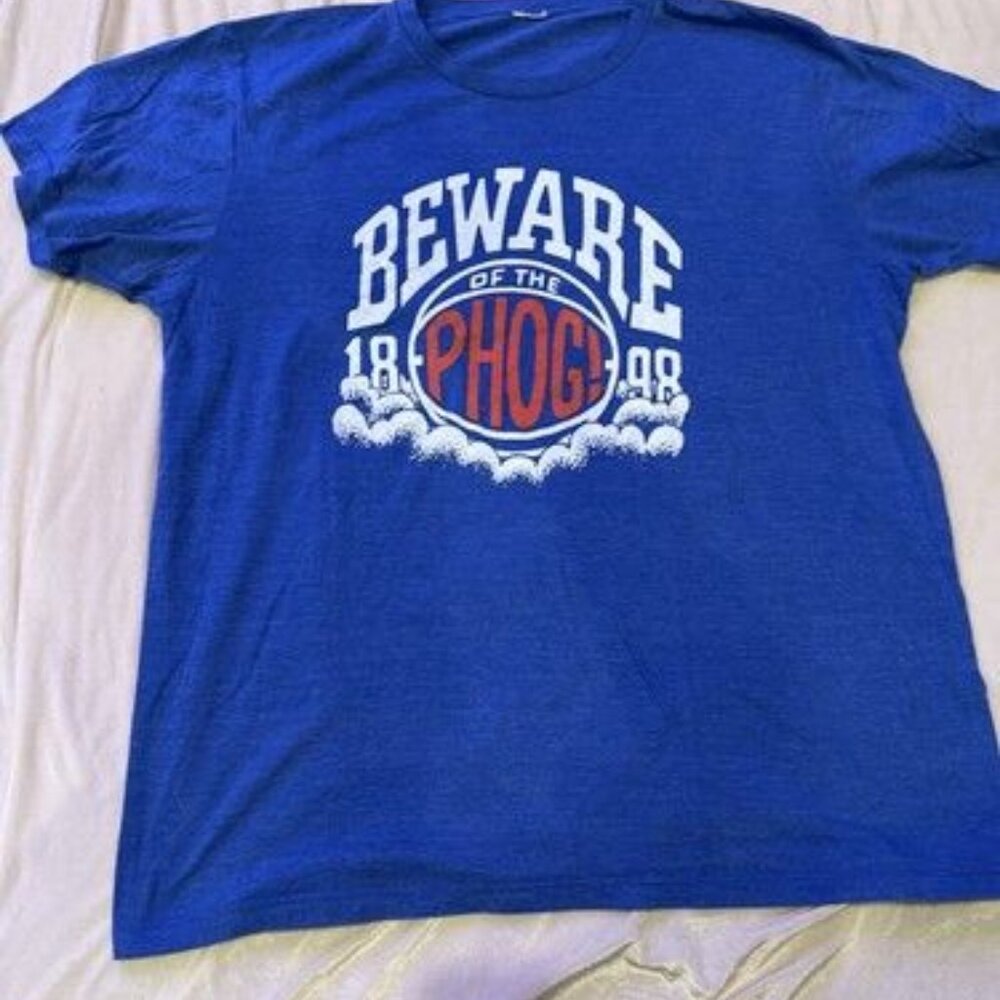 LOOK! Kansas Jayhawks Basketball T shirt Mens L/XL Beware of the Phog Soft Blend